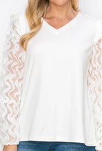 Load image into Gallery viewer, White top with ruffle sleeves
