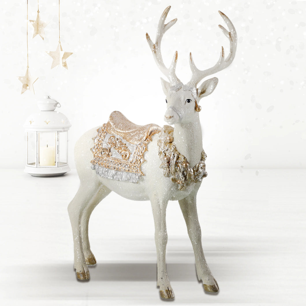 White Glitter Reindeer with Saddle & Blanket